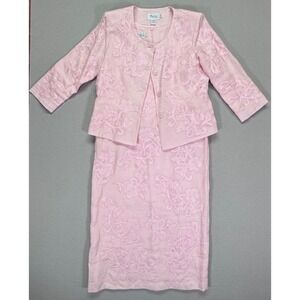 J Song Collection Pink Linen Embroidered Dress Suit Set Womens Size 10
